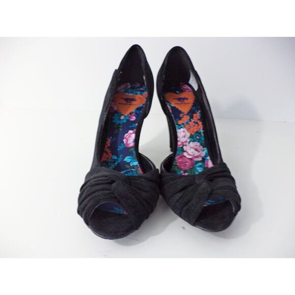 ROCKET DOG BLACK VELOUR FABRIC OPEN TOE D'ORSAY HEEL PUMP SHOE SZ 7M - Picture 2 of 7